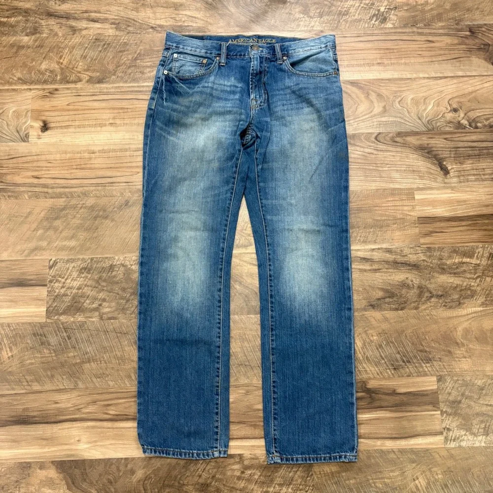 Y2K American Eagle Jeans Mens 34x32 Blue Slim Straight Denim Pants Casual